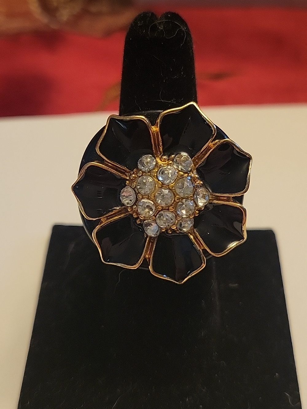 Acrylic Rhinestone Flower Ring